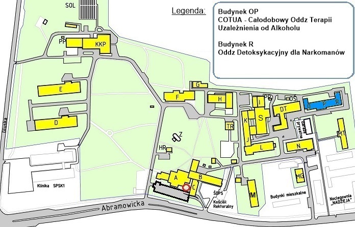 mapa szpitala z oznaczeniem budynku P